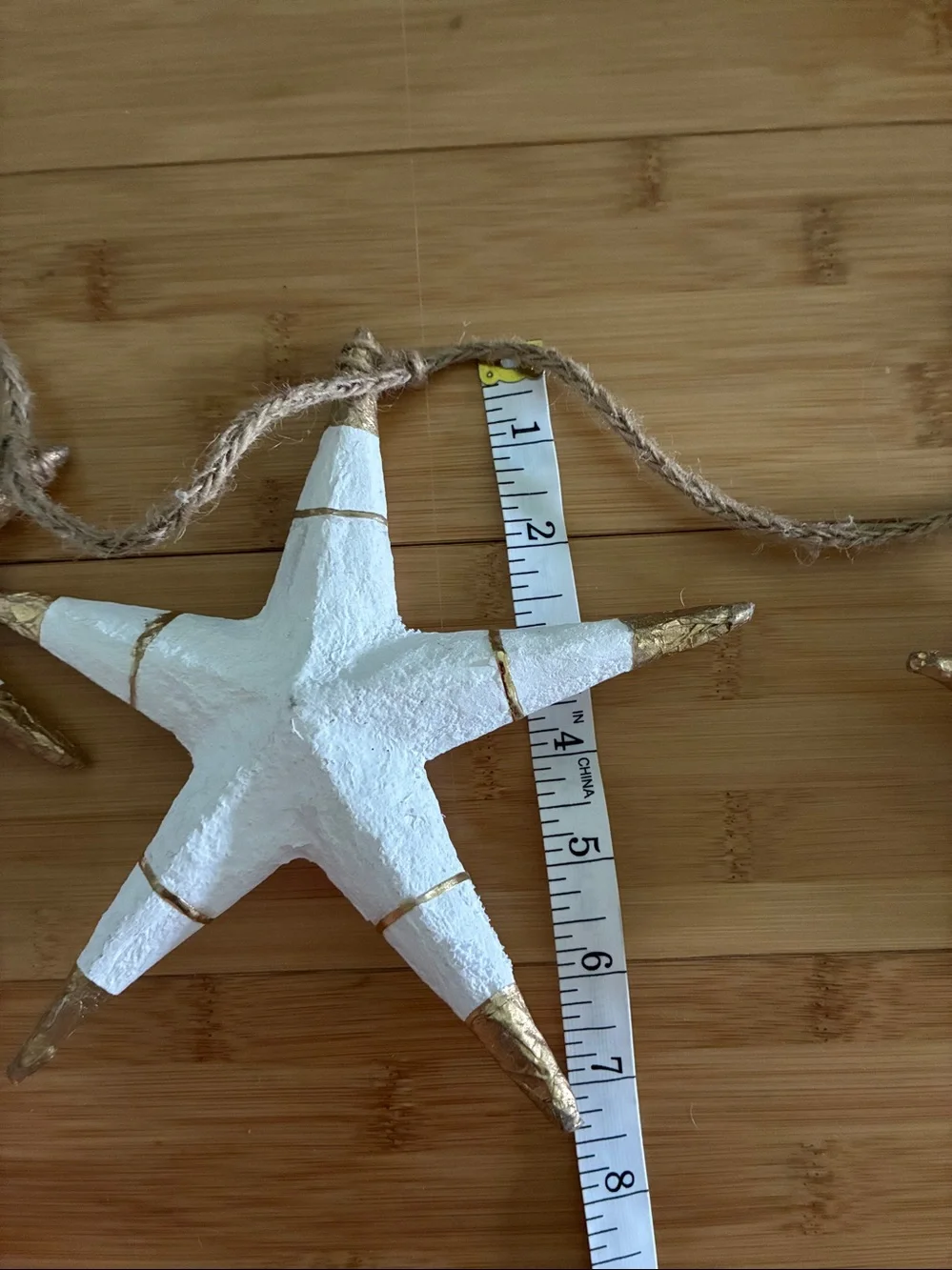 Anthropologie Stars and Orbs Christmas Garland White Metallic Gold 72